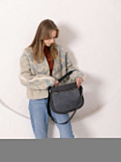 STELLA Leather Handbag - Grey & Suede